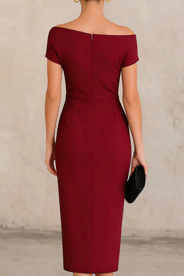 Voncelle™ | Elegant Short-Sleeve Slim-Fit Pleated Midi Dress