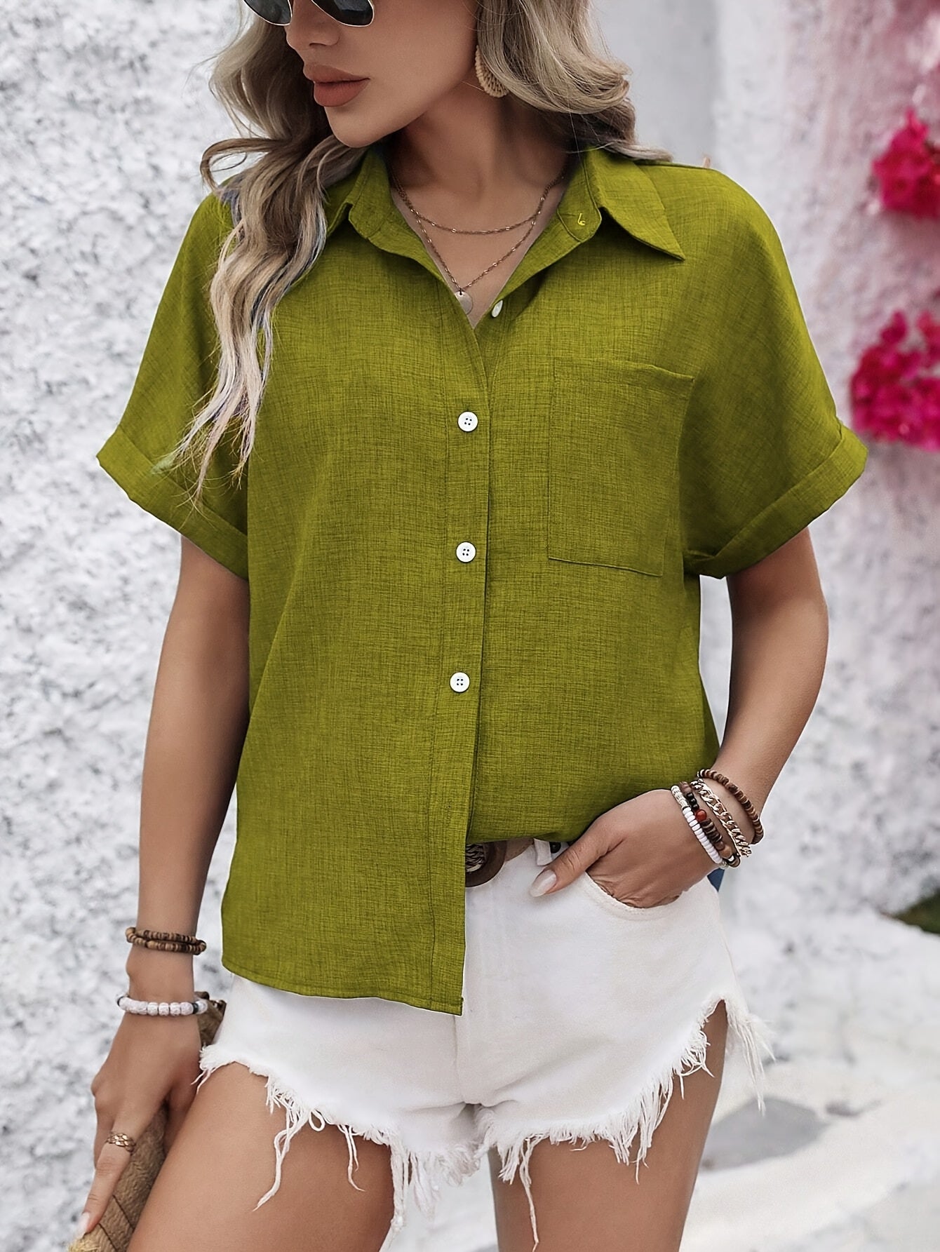 Belaire™ | Short Sleeve Button Blouse