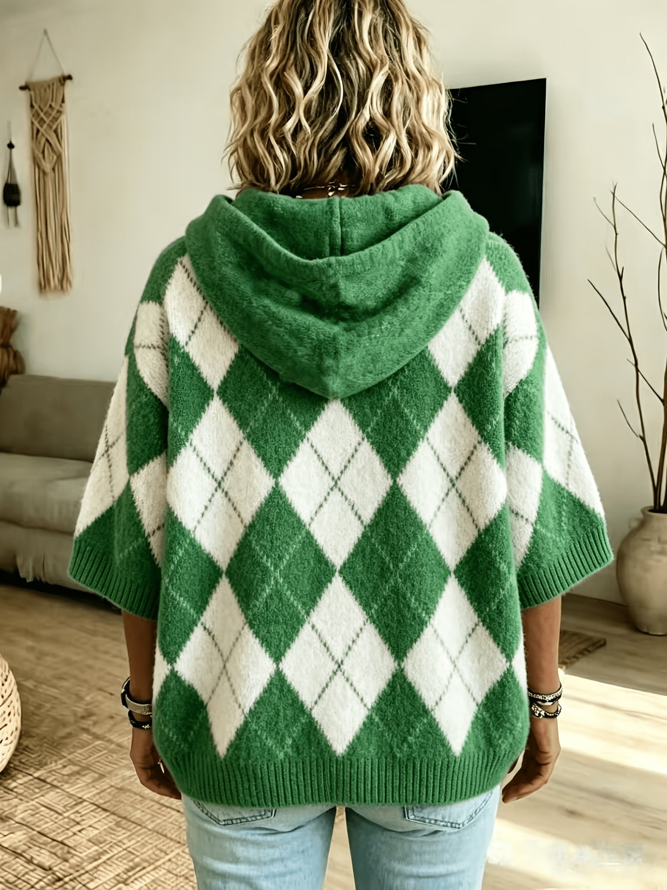 Nadia™ | Retro Diamond Hooded Sweater