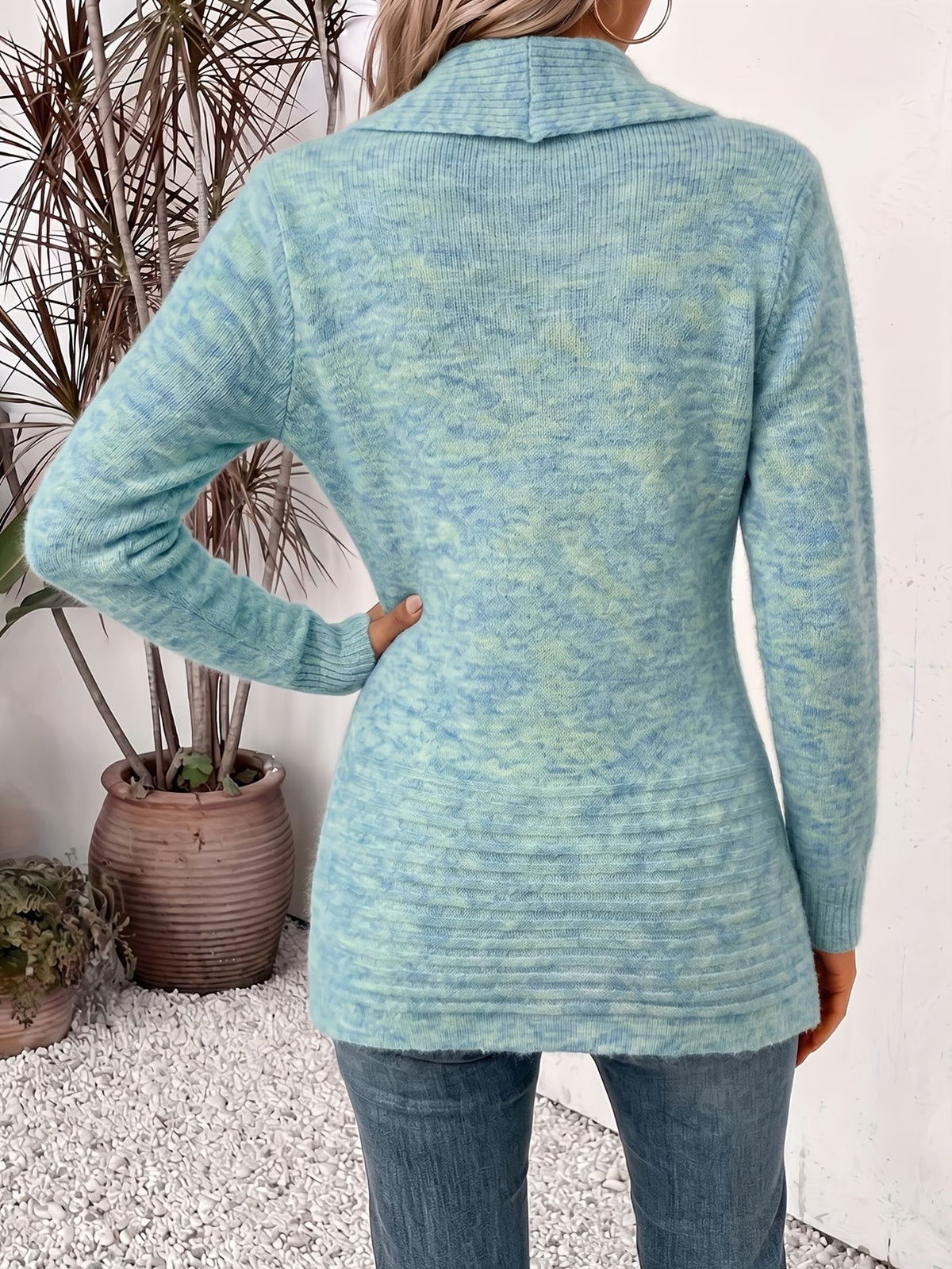 Nova™ | Aqua Ribbed Knit Button-Tab Cardigan