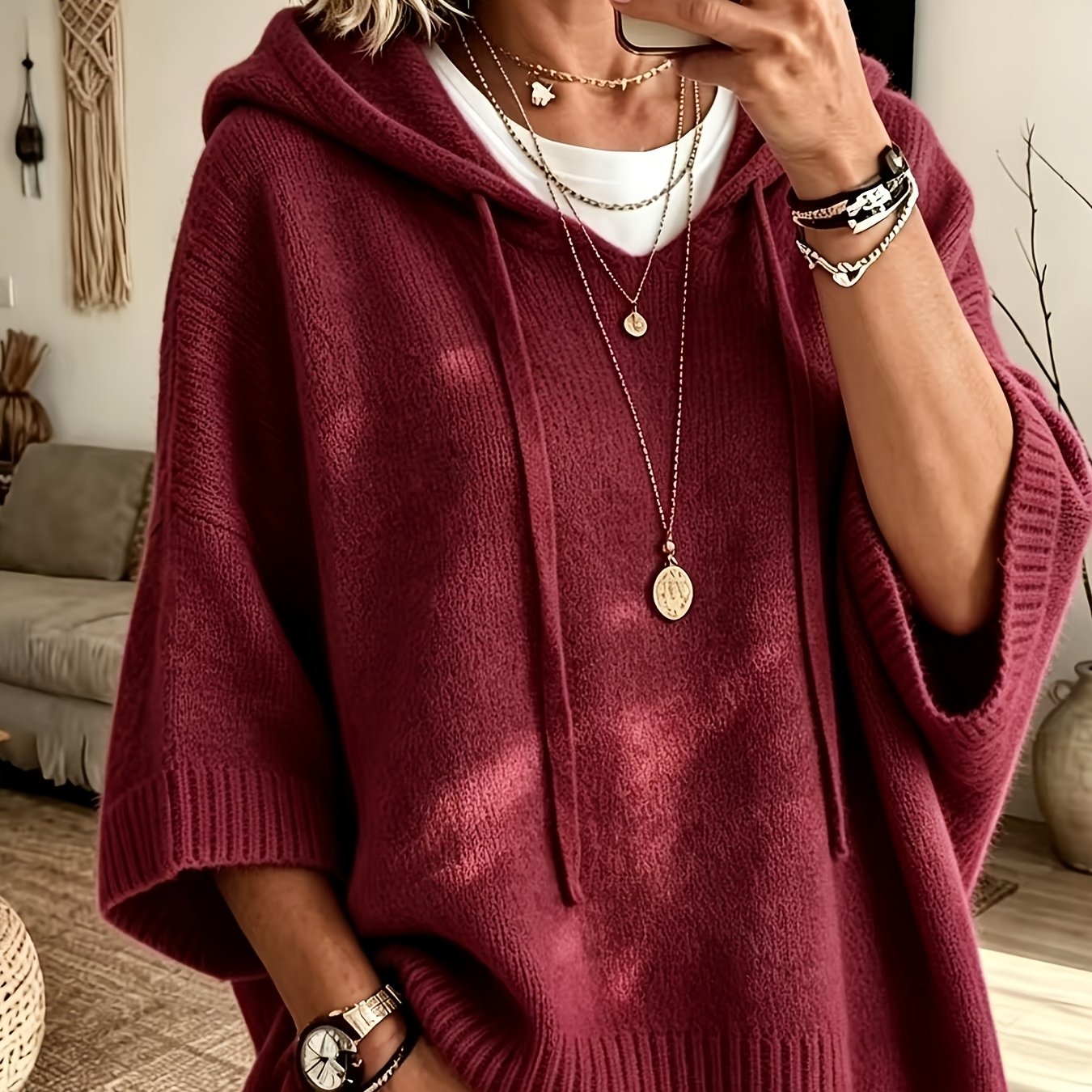 Vynora™ | Casual Drawstring Hooded Poncho Sweater