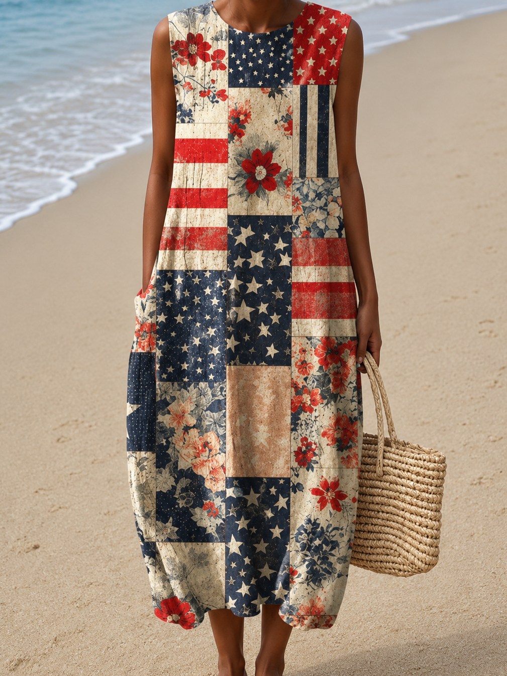 Patchelle™ | Women's Sleeveless Printed Midi Casual Dress