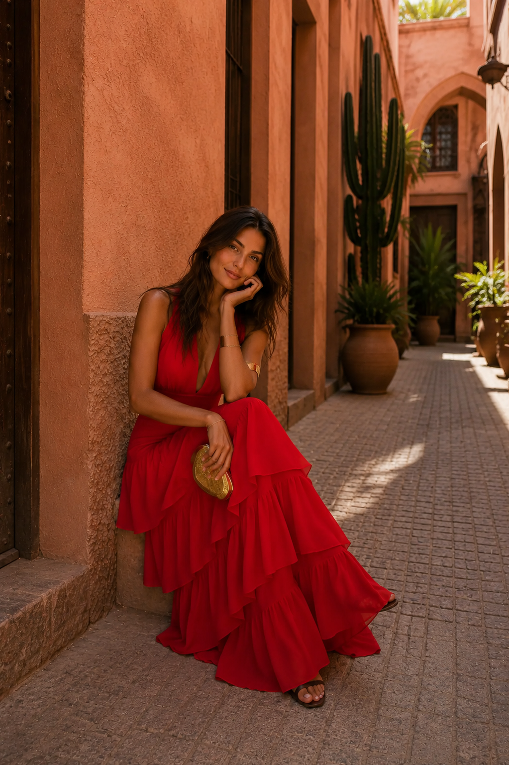 Tiavelle™ | Tiered Ruffle Halter Maxi Dress