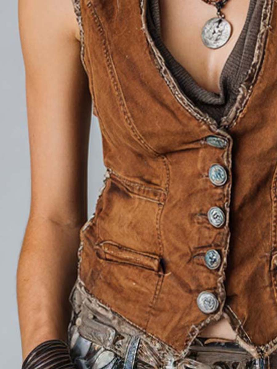 Prentelle™ | Washed Caramel Button-Front Vest