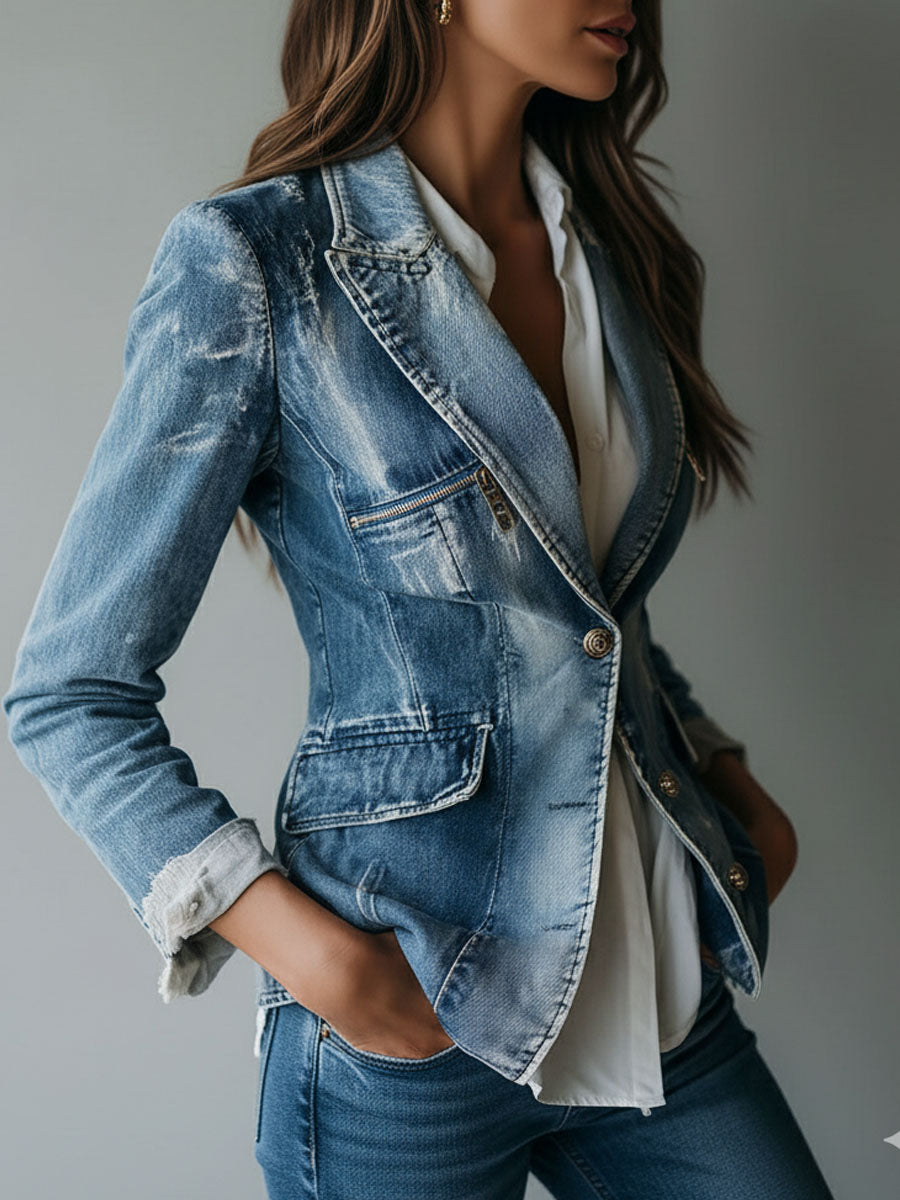 Evaine™ | Vintage Tailored Washed Blazer