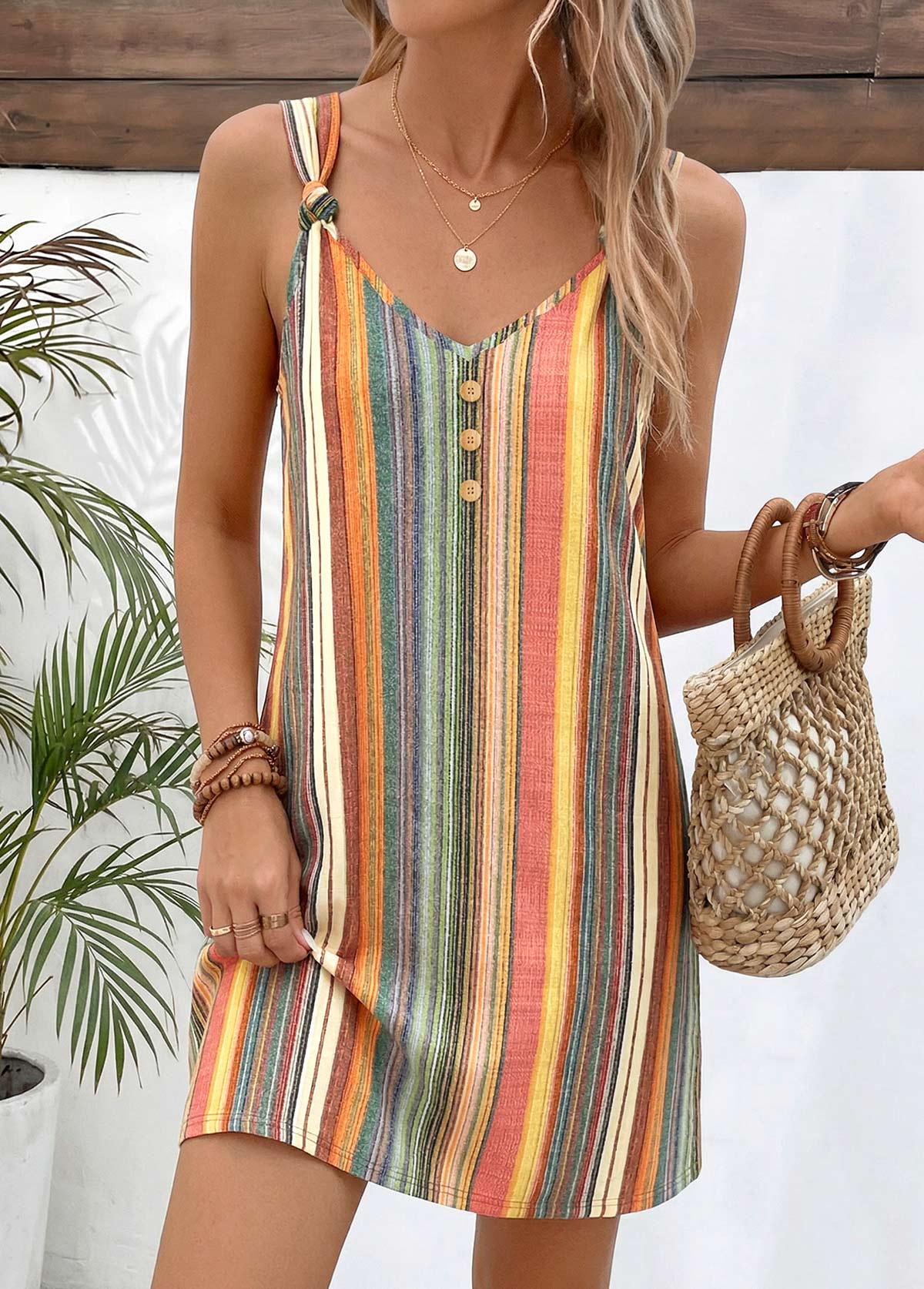 Sienna™ | Multi Color Striped V-Neck Mini Dress