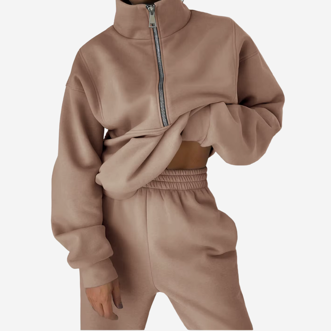 Women's Half-Zip Tracksuit Set with Long Sleeves
