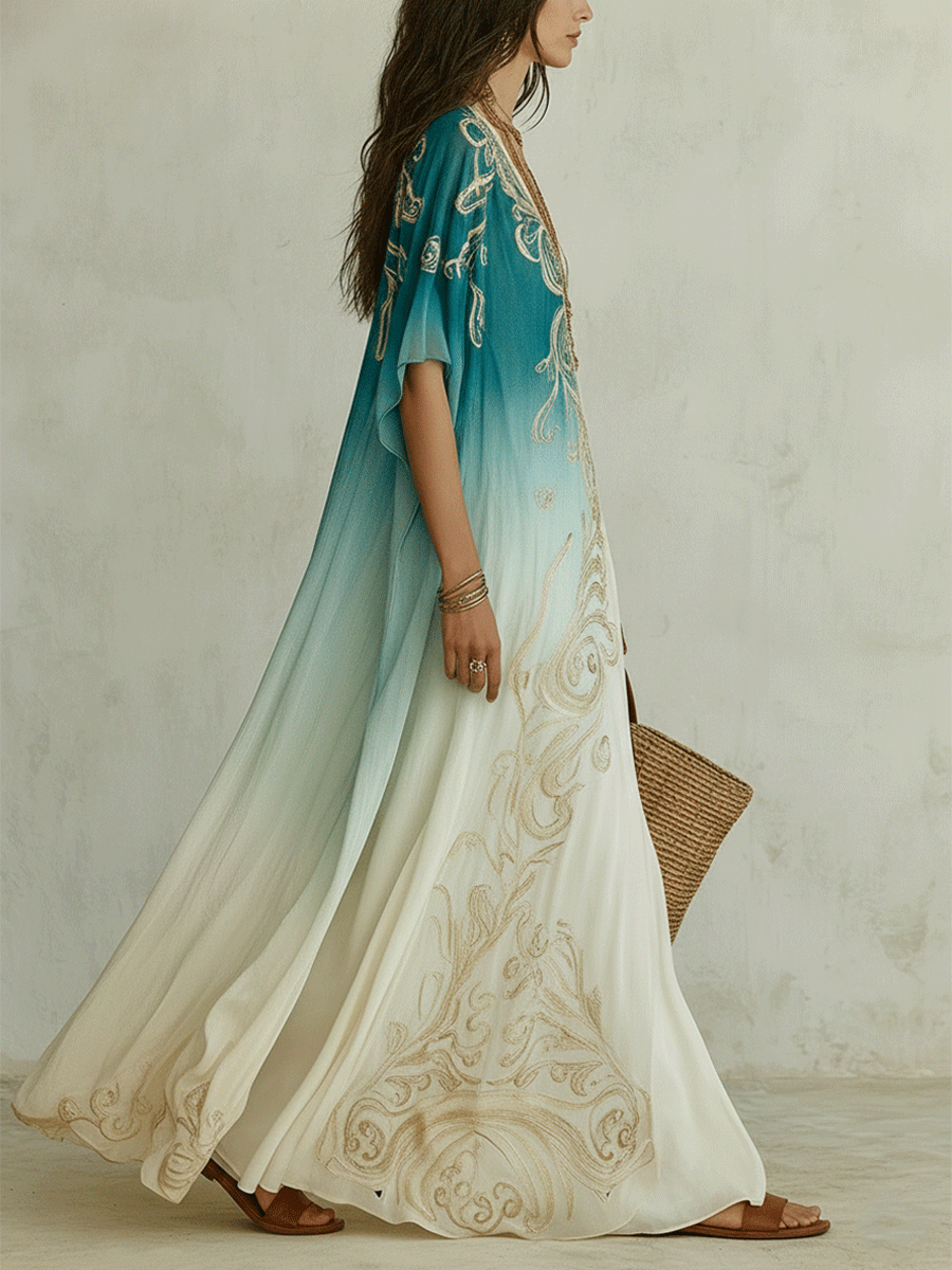 Leiara™ | Coastal Ombre Kaftan Maxi Dress