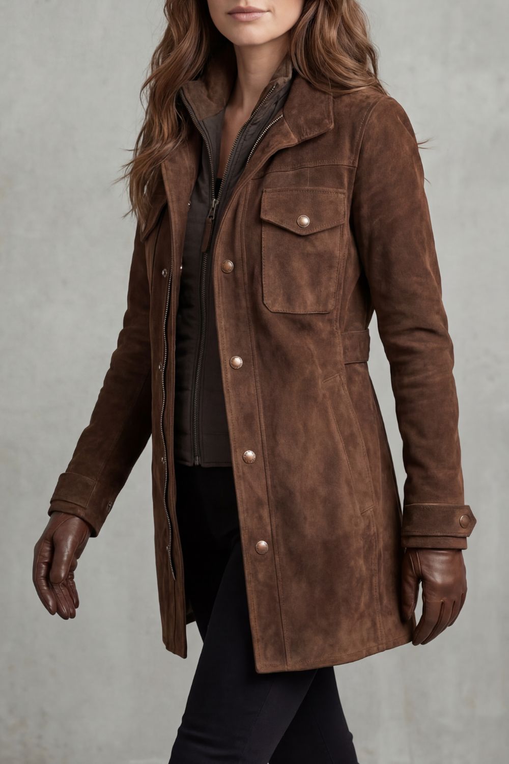 Women's Tailored Suede Finish Longline Coat