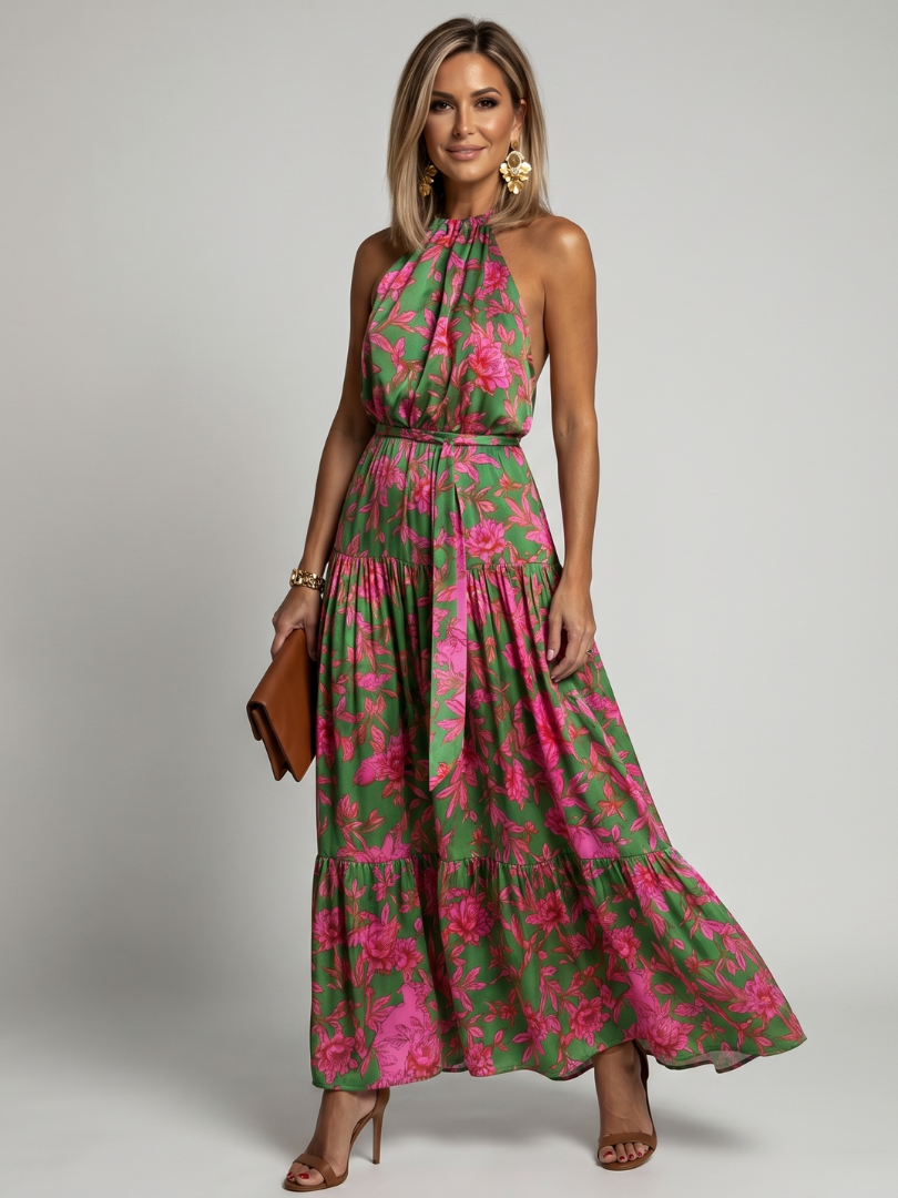 Mireana™ | Draped Midi Dress with Halter Neckline