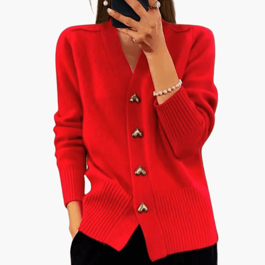 Bernadette™ | Heart Button V-Neck Cardigan