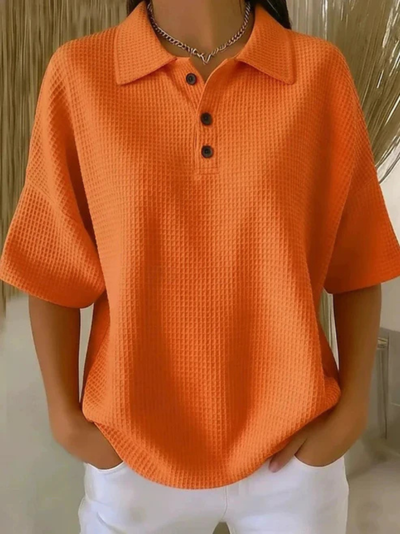 Abriella™ | Waffle Polo Blouse