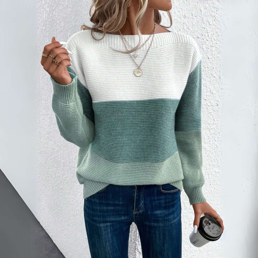 Frostelle™ | Elegant Three-Tone Colorblock Pullover Sweater