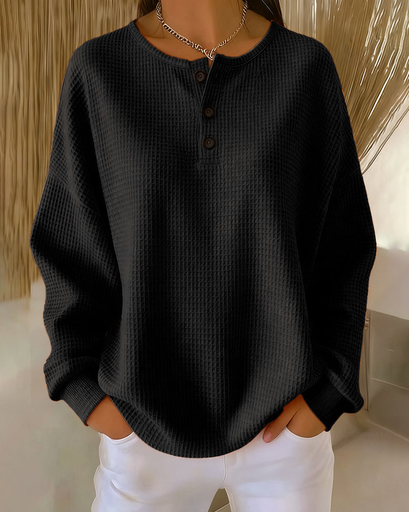 Arvella™ | Relaxed Long Sleeve Henley Sweatshirt