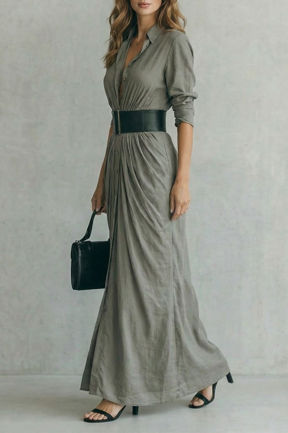 Nivara™ | Buttoned Draped Maxi Dress