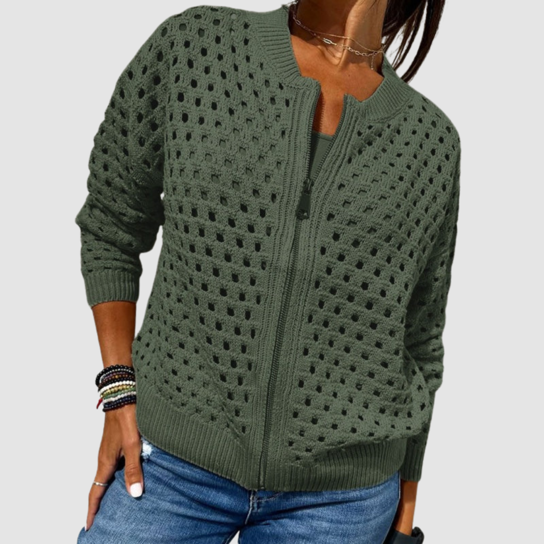 Stellwyn™ | Zip-Up Hollow Knit Cardigan