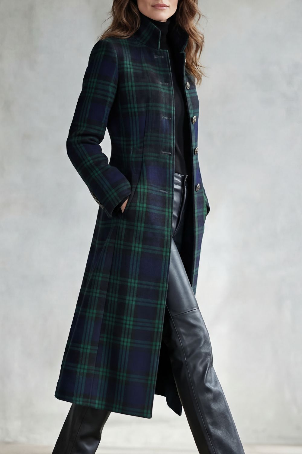 Women's Highland Check Silhouette Wool Blend Coat