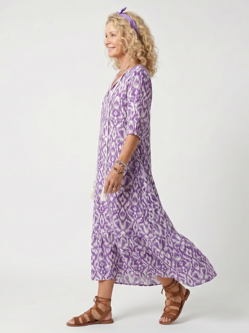 Vantelle™ | Printed Tassel Tie Midi Dress