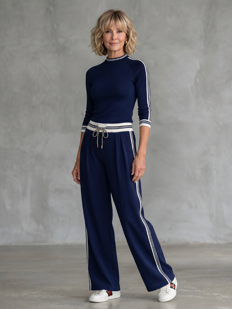 Eloise™ | Fitted Long Sleeve Top & Wide Leg Pants Set