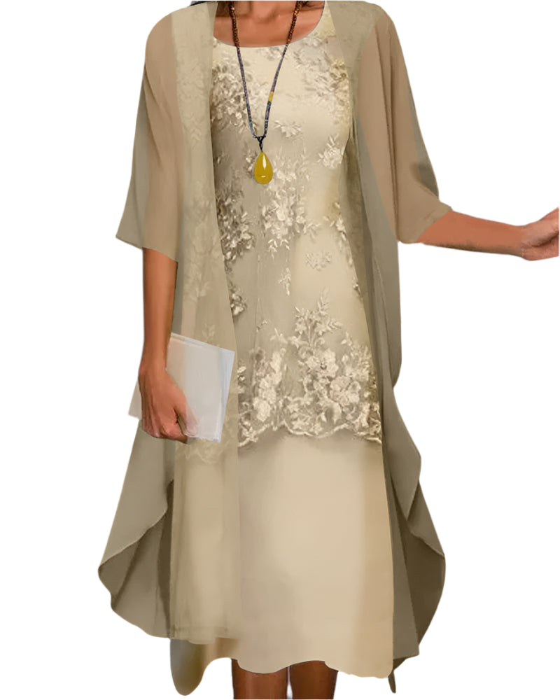 Women's Wedding Guest Dress with Flowing Sheer Sleeves Midi Dress