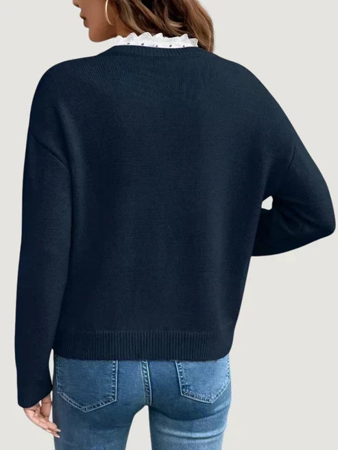 Fiorella™ | Lace-Collar Layered-Look Sweater