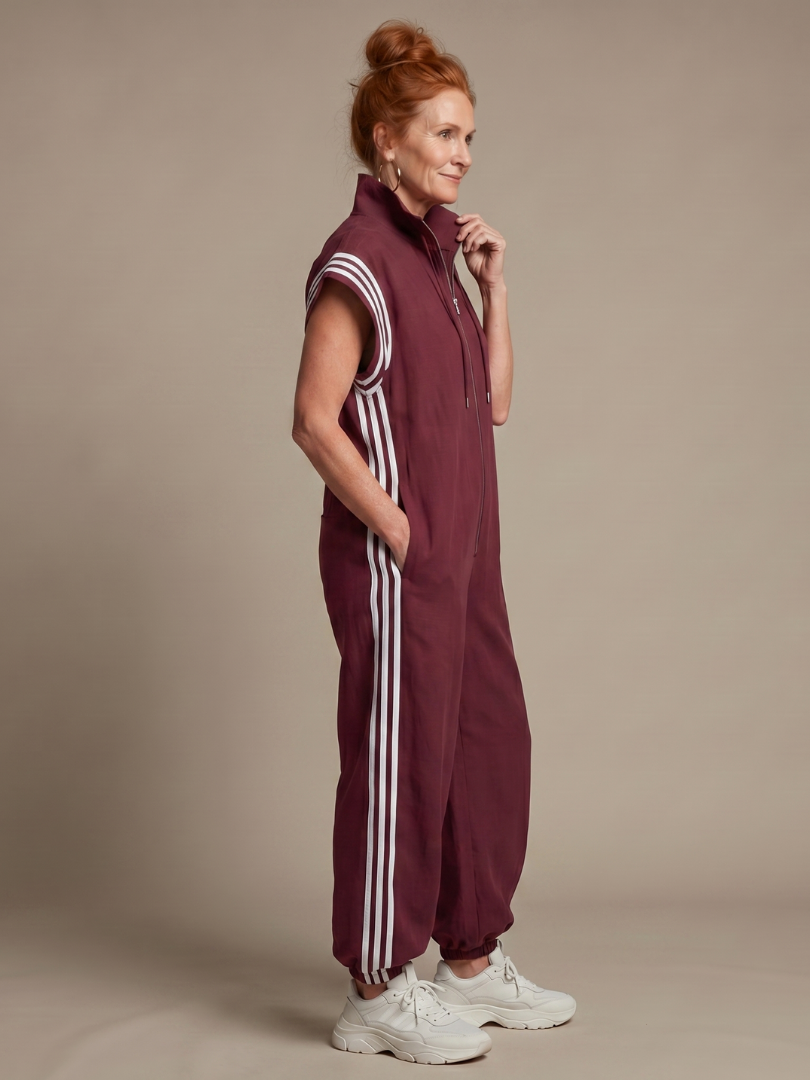 Jivonne™ | Zip Front Stripe Panel Jumpsuit