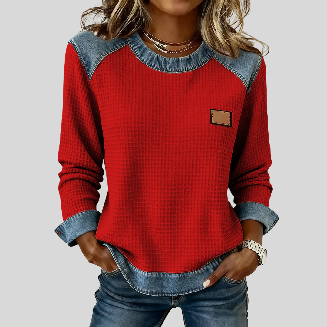 Delancine™ | Patchwork Design Waffle Sweatshirt