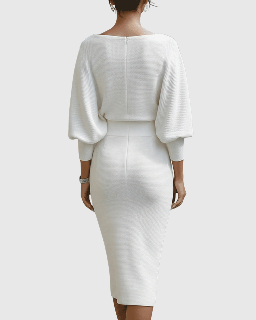 White Draped Batwing Midi Dress