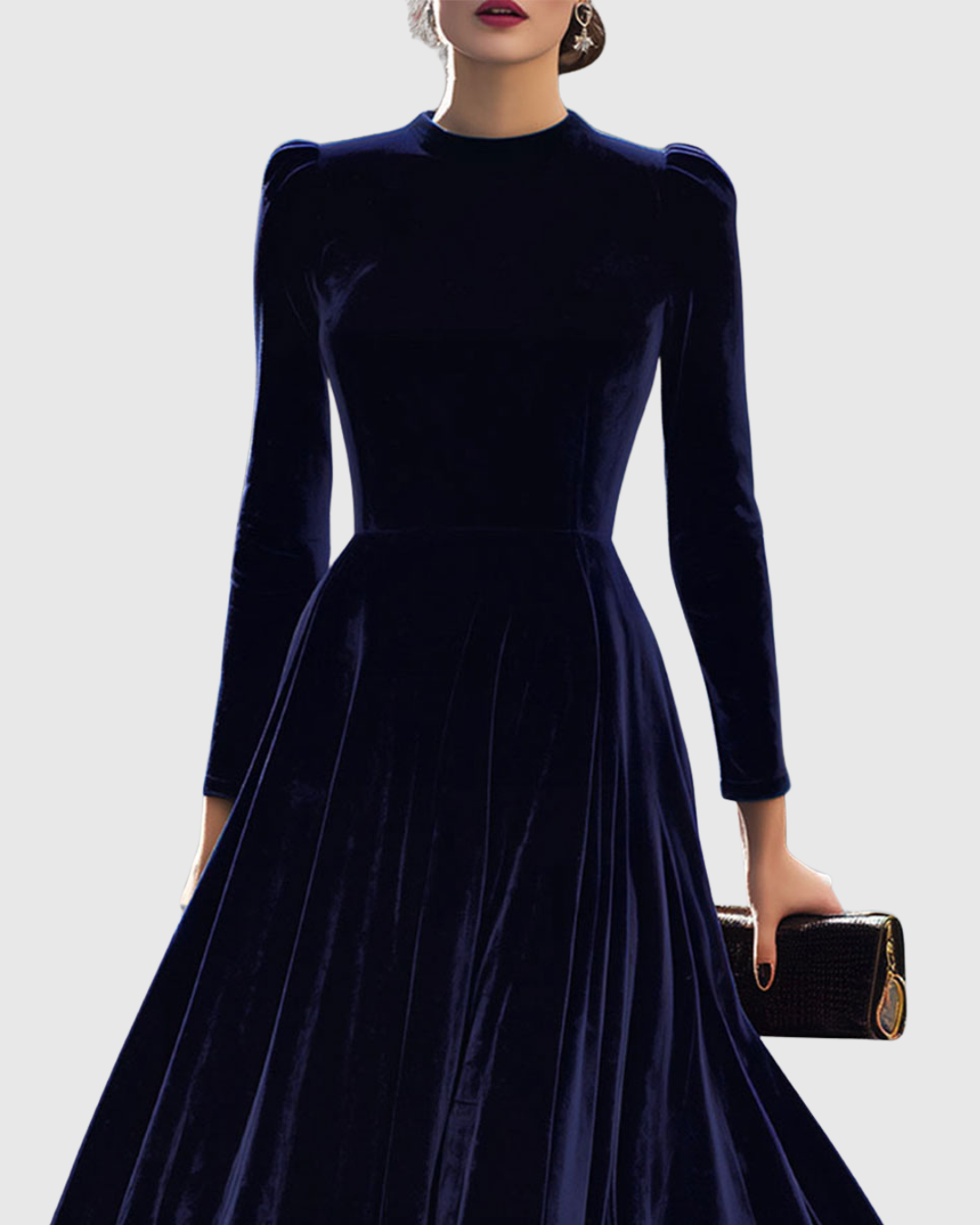 Navy Long-Sleeve Midi Dress