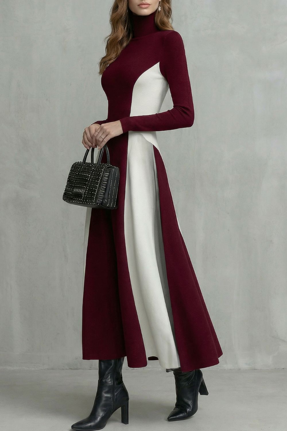 Leontara™ | Sculpted Contrast Flow Turtleneck Dress