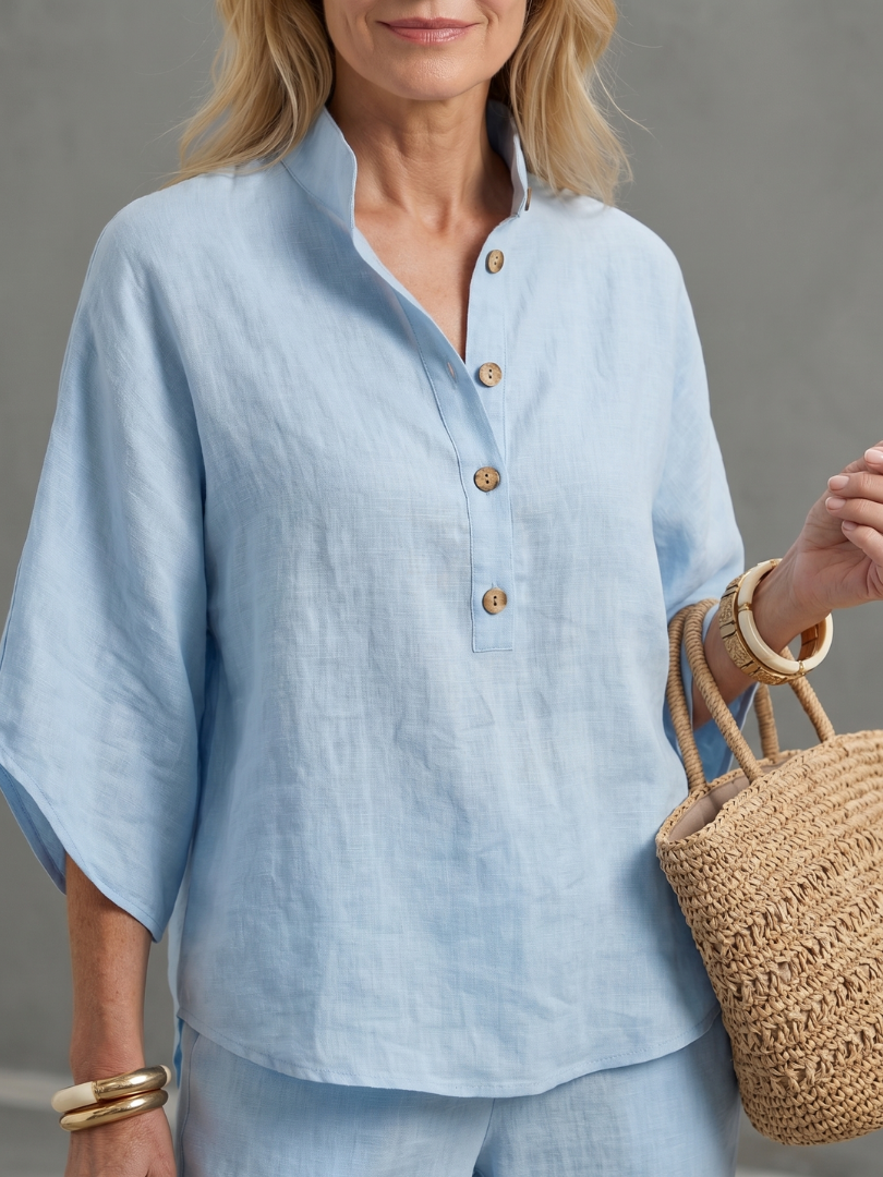 Levanne™ | Button Front Relaxed Tunic Trouser Set