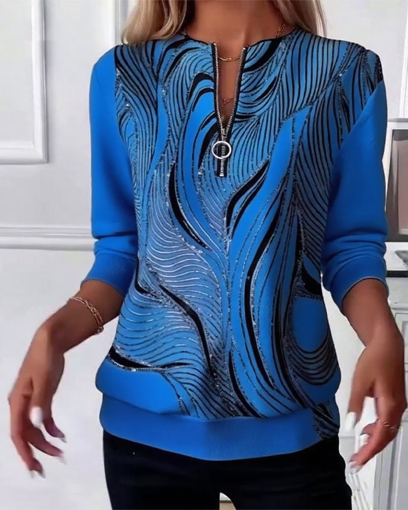 Velourna™ | Printed Zip-Neck Sweatshirt