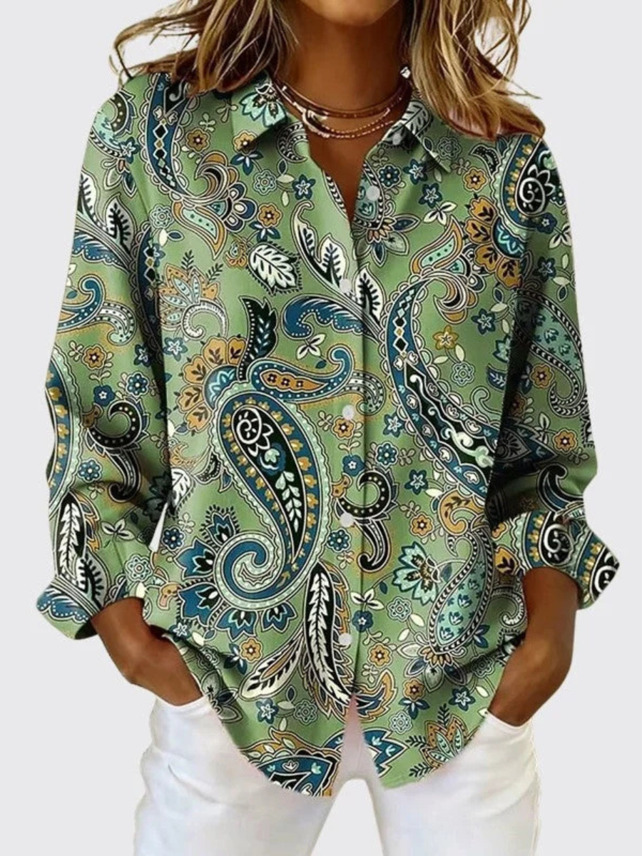 Marvena™ | Paisley Print Button-Up Blouse