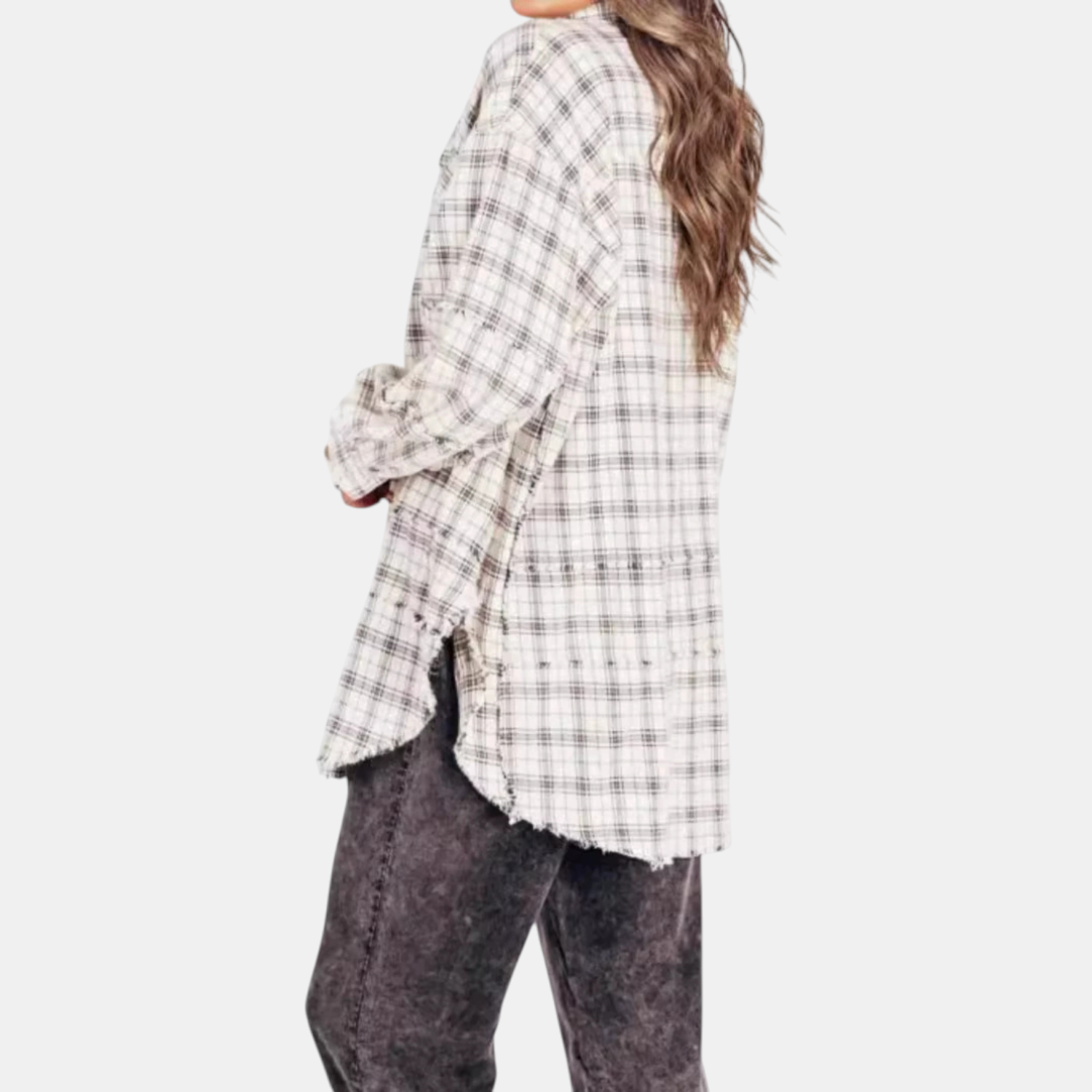 Isadora™ | Oversized Raw Hem Plaid Shirt