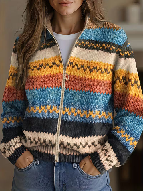 Yseult™ | Multicolor Zigzag Striped Knit Cardigan