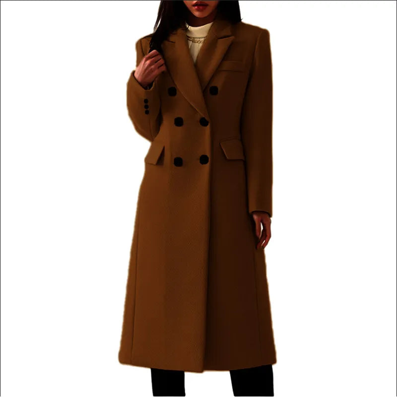 Women’s Long Coat with Lapels and Buttons