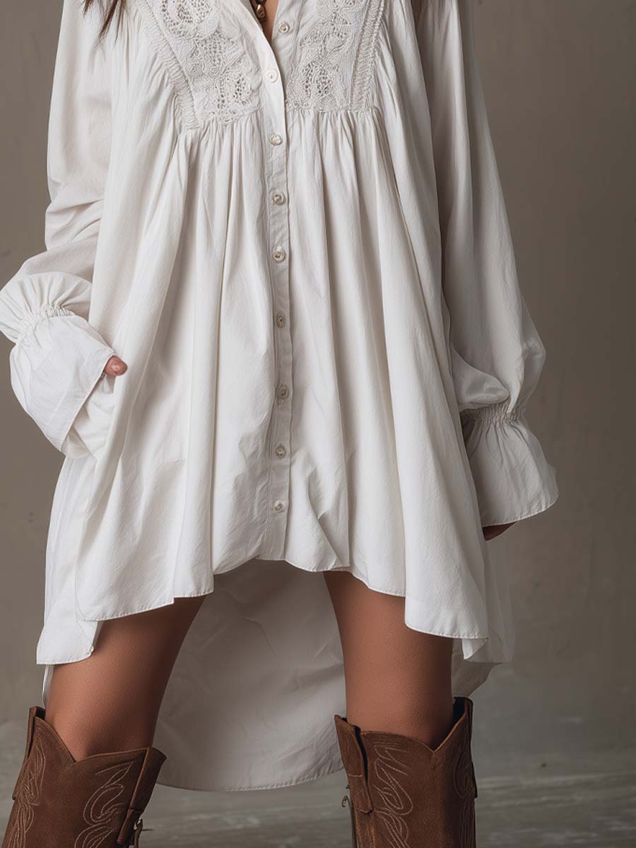 Jocelyn™ | Retro-Style Lace Irregular Hem Long-Sleeve Mini Dress