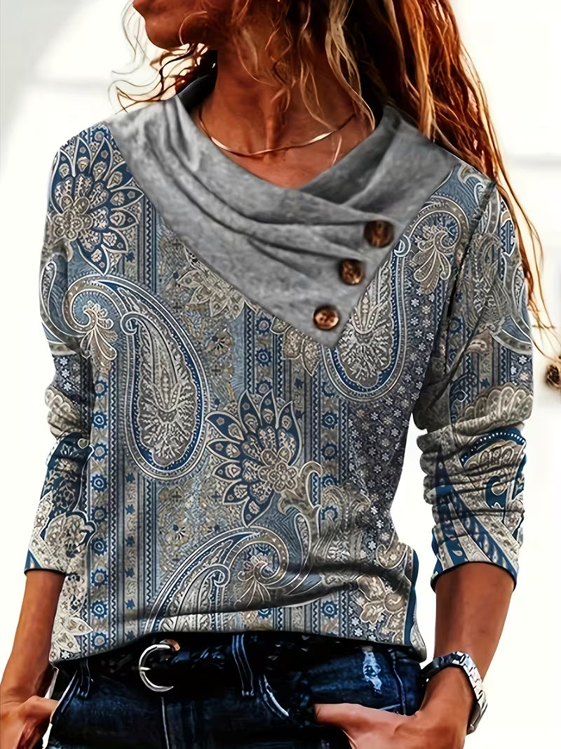 Katharine™ | Paisley Cowl Neck Top