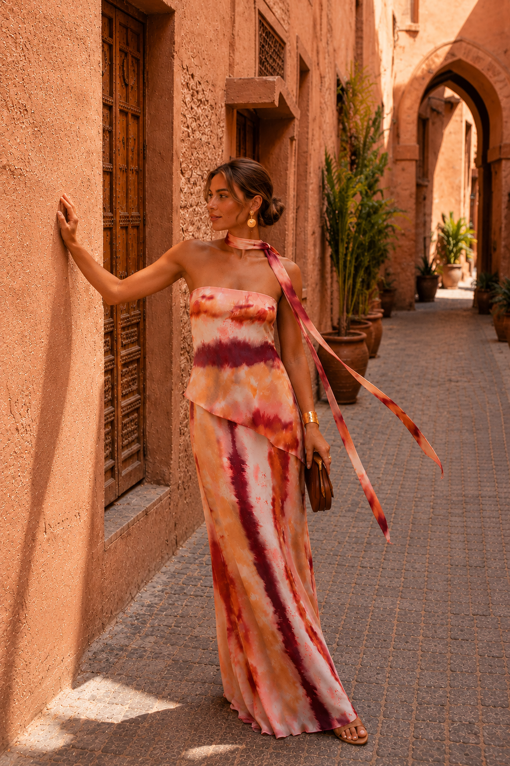 Palomino™ | Long Printed Strapless Dress with Scarf Detail
