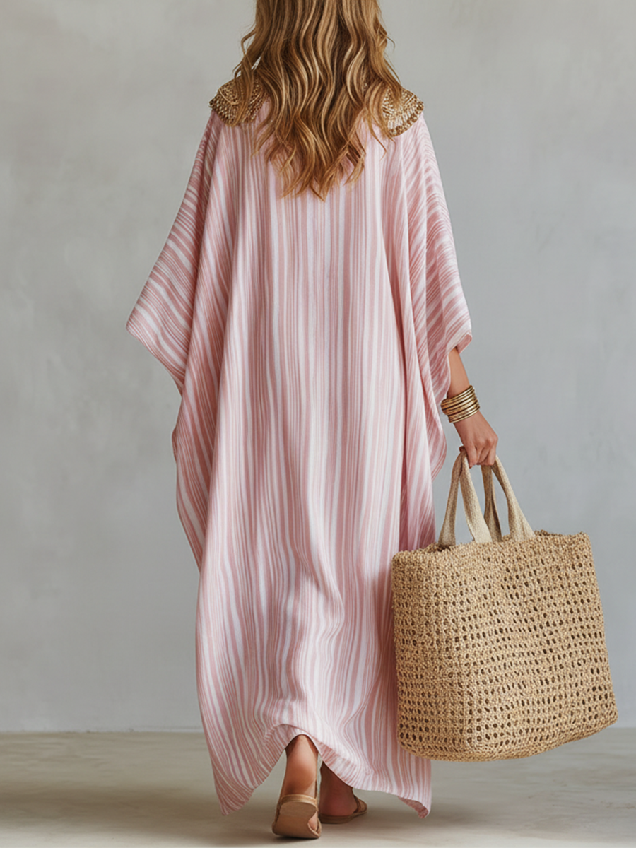 Floriana™ | Bohemian Striped Kaftan Maxi Dress