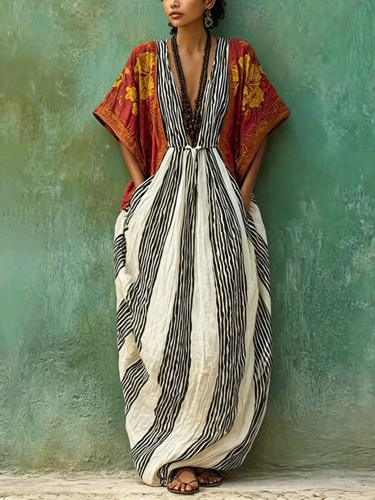 Cassia™ | Retro Floral-Stripe Dress