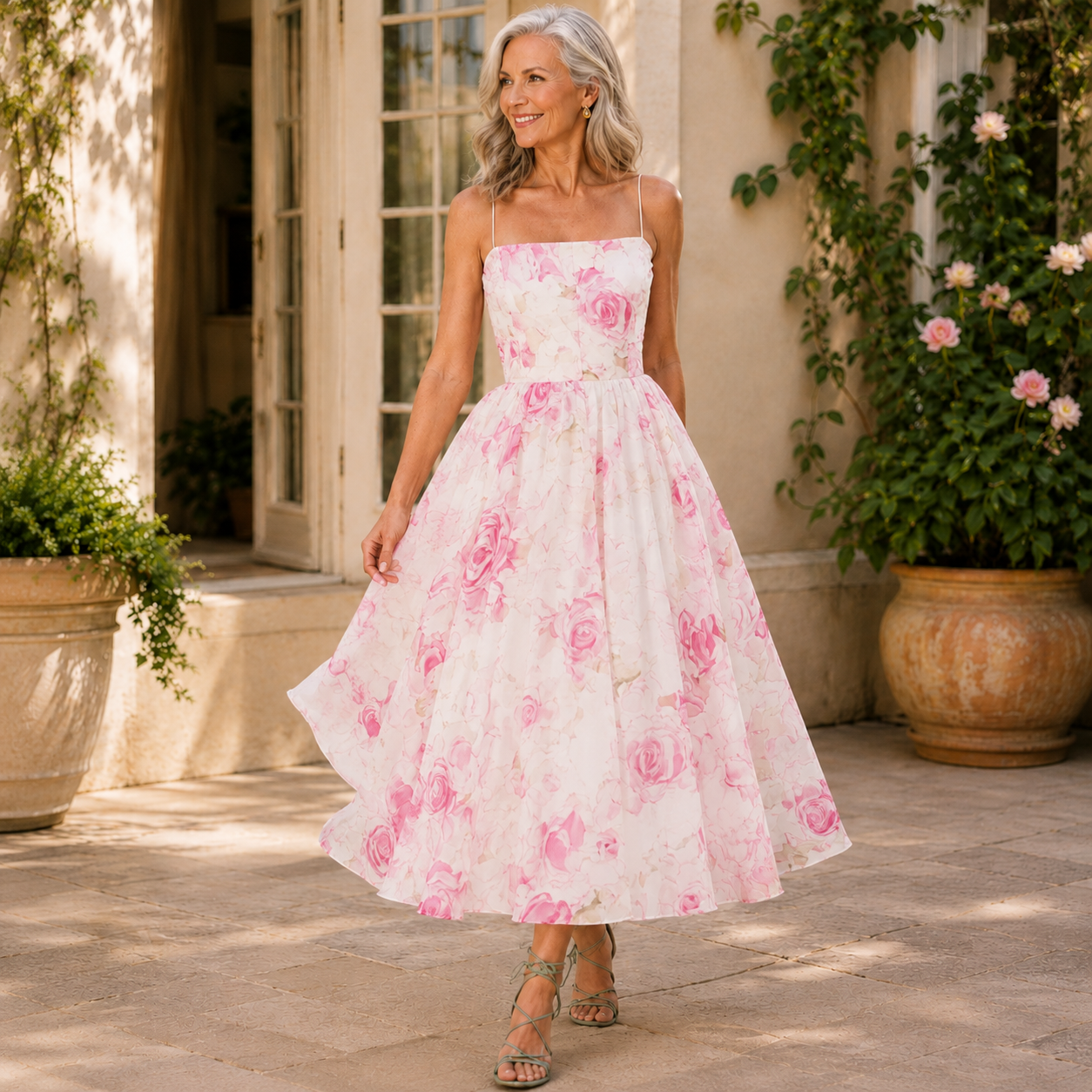 Simone™ | Floral Print Strapless Midi Dress