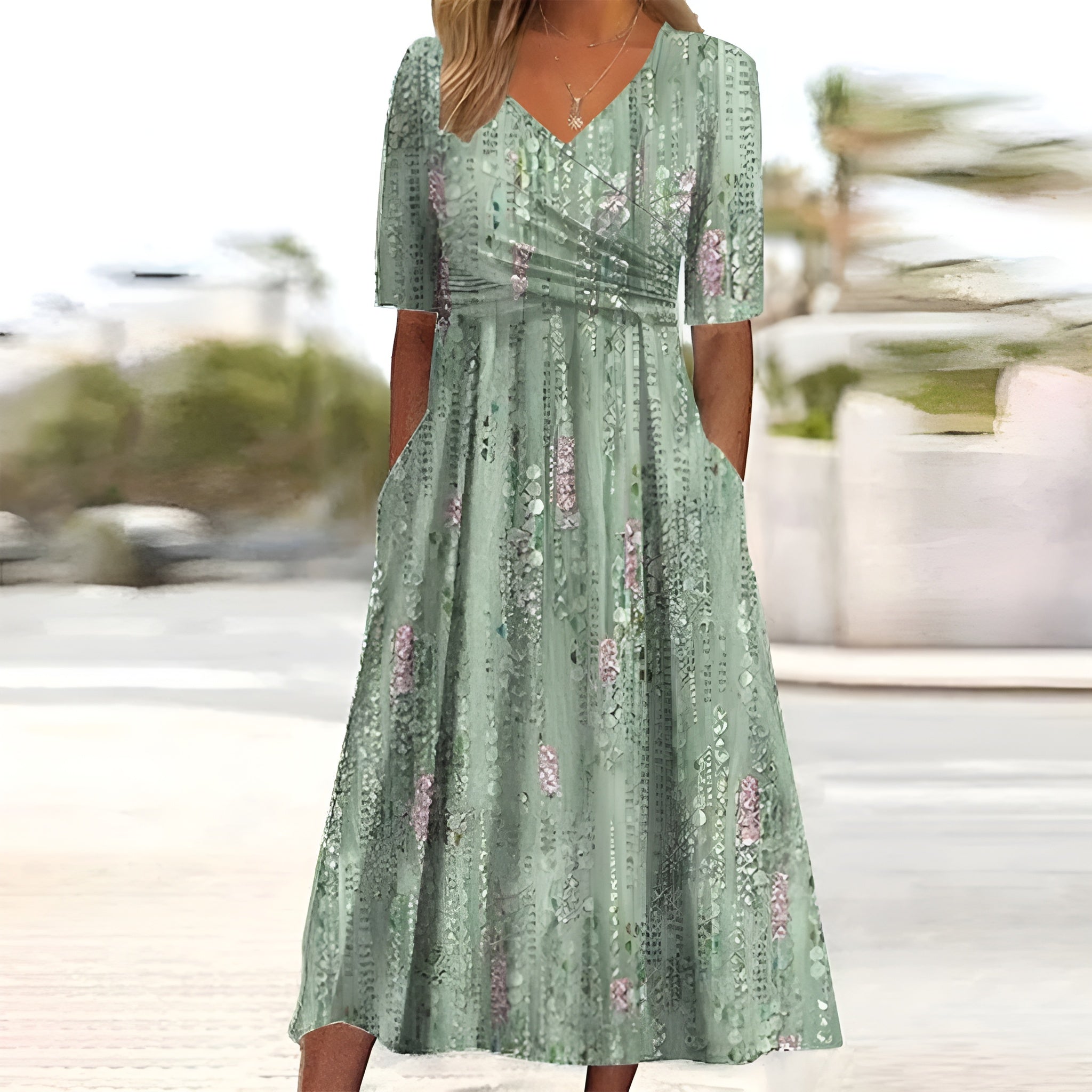 Linnea™ | Leaf Print Midi Dress