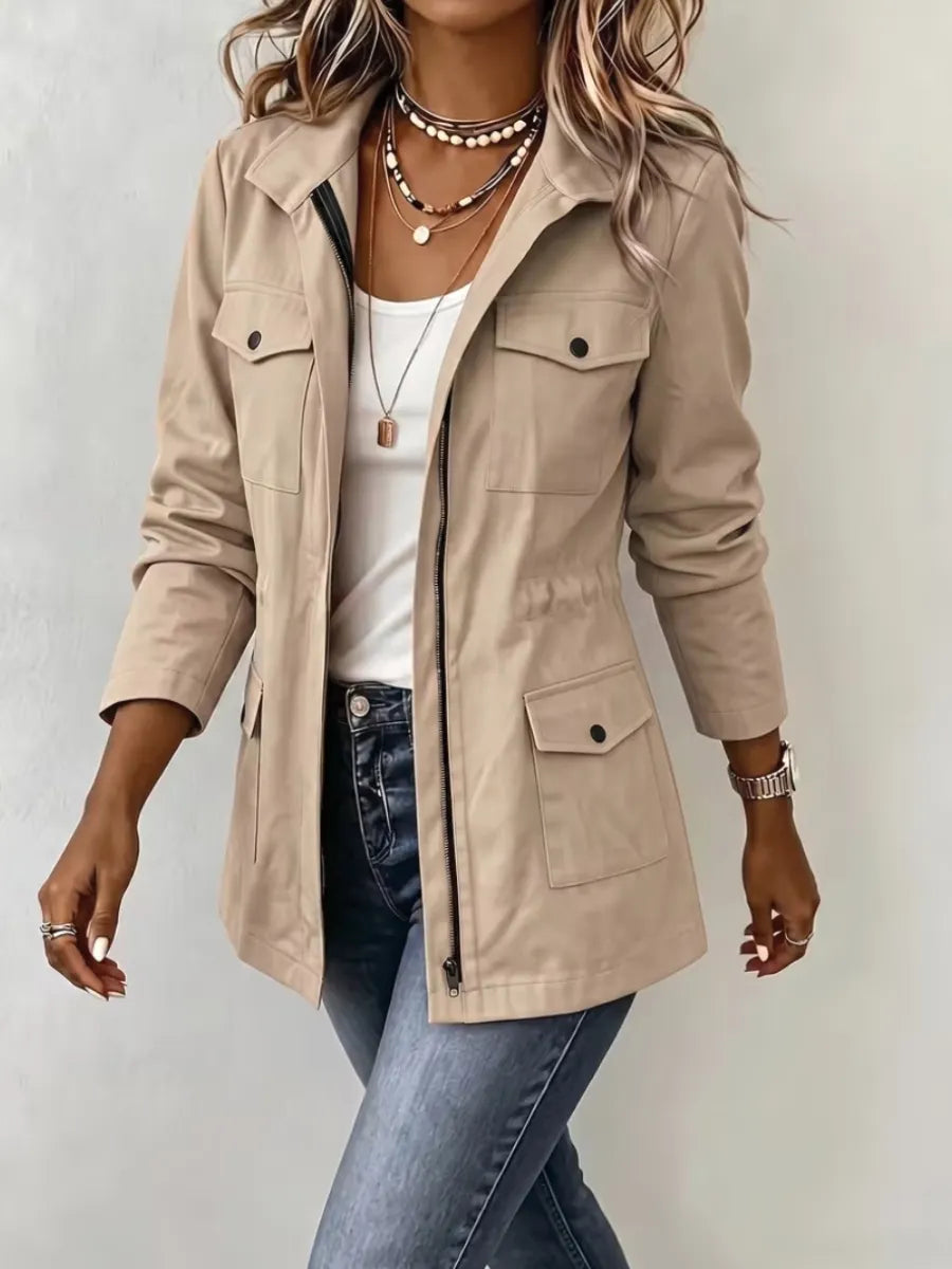 Freya | Jacket Zip Up Military Coat with Pockets