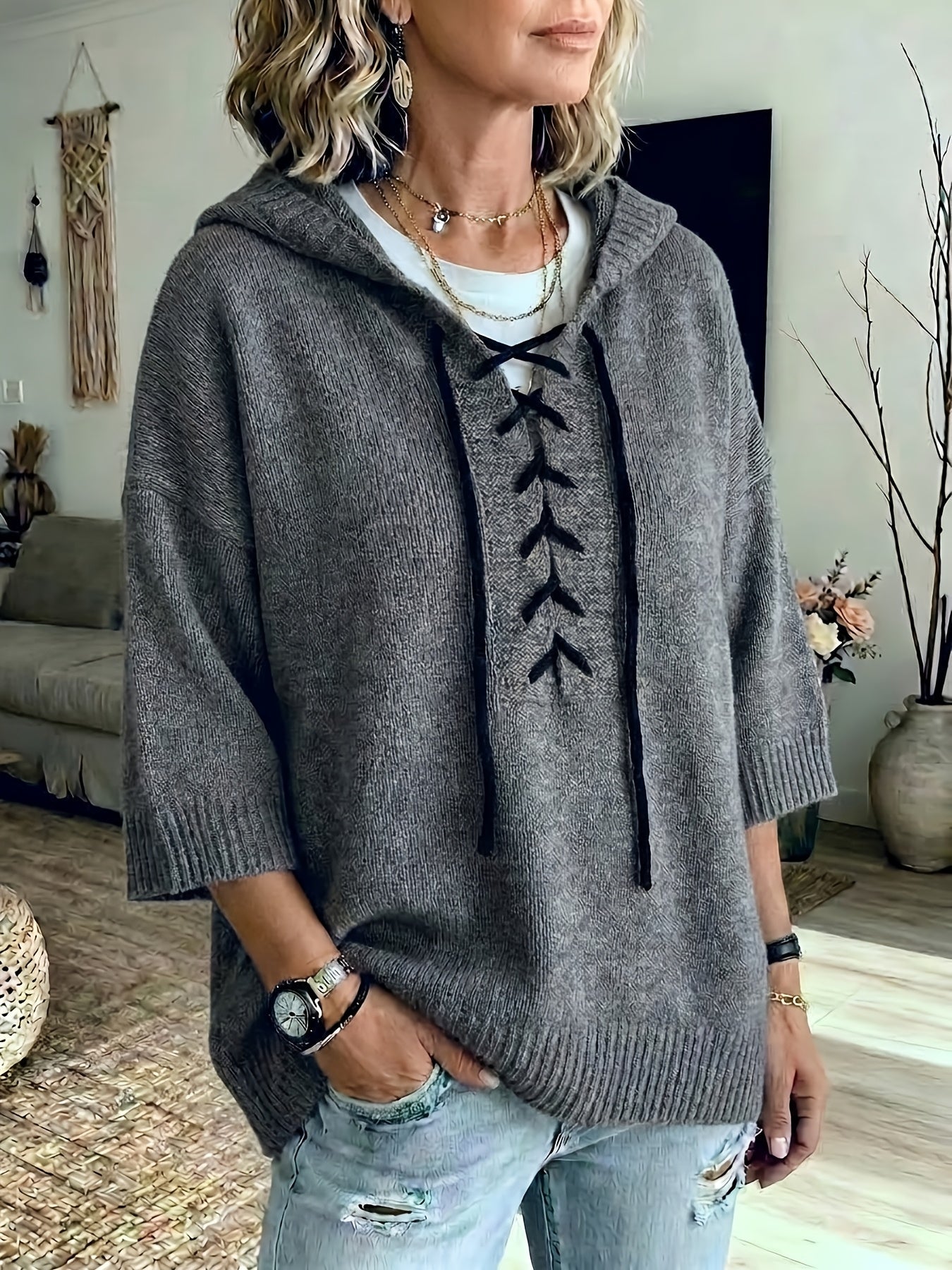 Bexley™ | Lace-Up Batwing Hooded Pullover