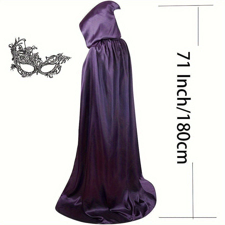 Women's Halloween Dark Purple Hooded Cape & Mask Set