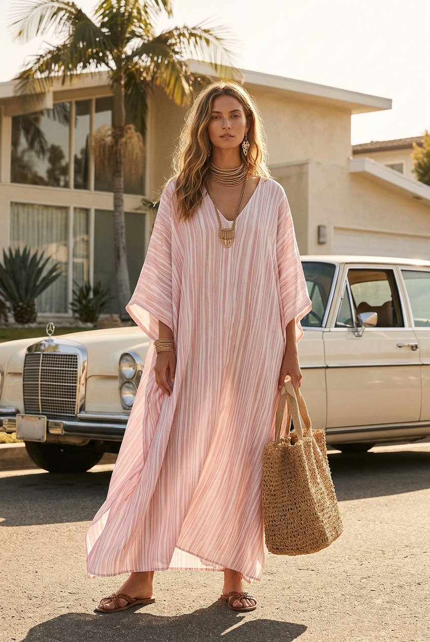 Floriana™ | Bohemian Striped Kaftan Maxi Dress