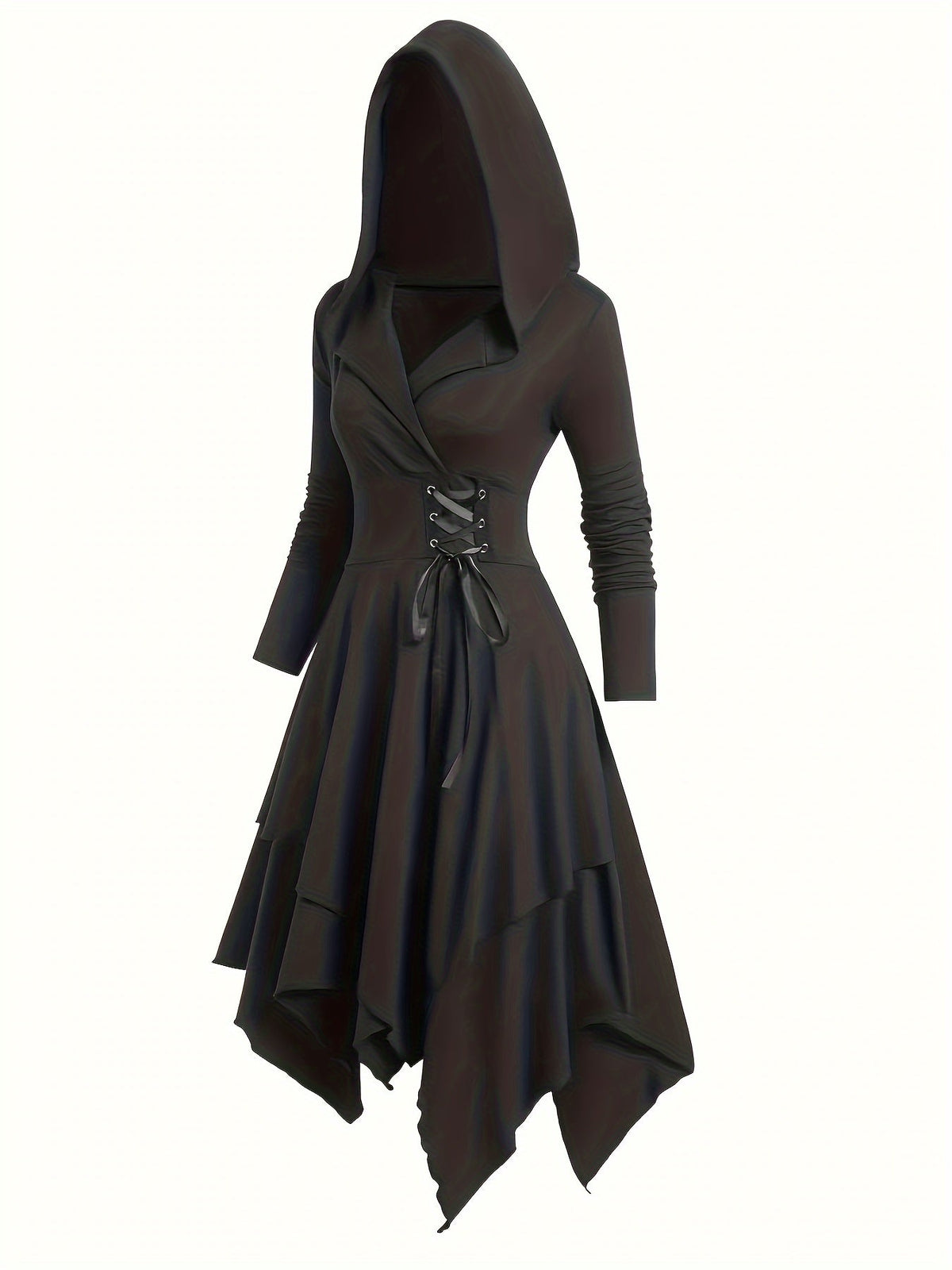 Women's Halloween Hooded Black Cape Dress