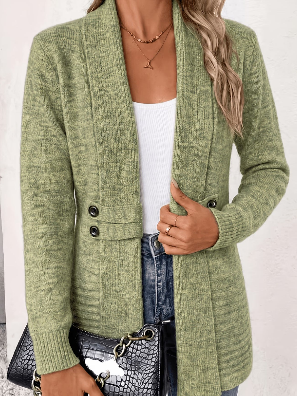 Tessa™ | Sage Ribbed Knit Button-Tab Cardigan