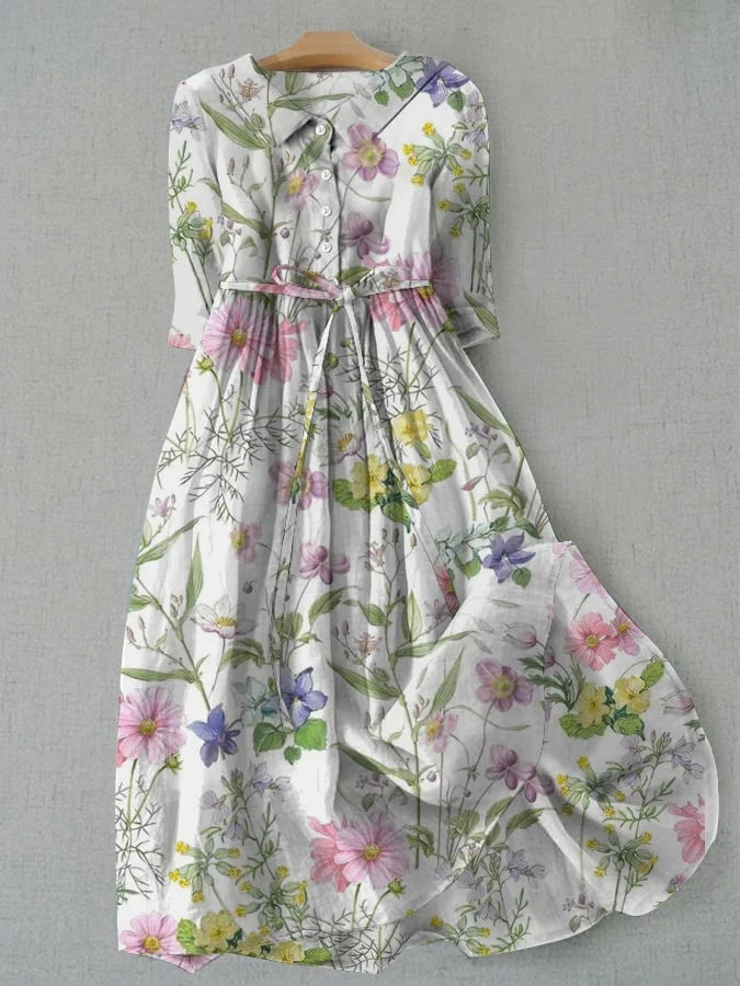 Sylvara™ | Summer A-Line Lace-Up Waisted Floral Dress